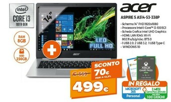 Expert Acer Aspire 5 A514-53-338P LPDDR4-SDRAM Computer Portatile 35,6 Cm (14") 1920 X 1080 Pixel Intel® Core™ I5 Di Decima Generazi offerta