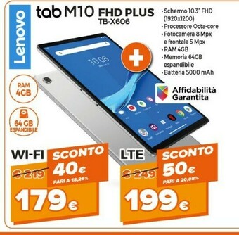 Expert Lenovo Tab M10 FHD Plus 26,2 Cm (10.3") Mediatek Wi-Fi 5 (802.11ac) Grigio offerta