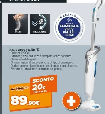 Expert Rowenta RY6557 Pulitore A Vapore Verticale Blu, Argento, Bianco 1200 W offerta