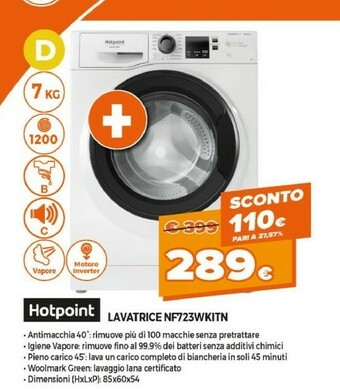 Expert Hotpoint NF723WK IT N Lavatrice Libera Installazione Caricamento Frontale 7 Kg 1200 Giri/min D Bianco offerta
