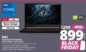 Msi notebook gaming gf63 thin 11uc-614it