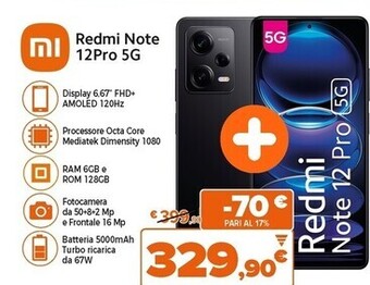 Xiaomi redmi note 12 pro 5g 16,9 cm (6.67) doppia sim android 12 usb tipo-c 6 gb 128 gb 5000 mah blu