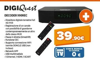 Expert Digiquest DGQ990 HD - Decoder Terrestre Full HD REC - Doppio Telecomando offerta