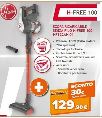 Expert Hoover H-FREE 100 HF122AH 011 Senza Sacchetto Rosso, Titanio offerta