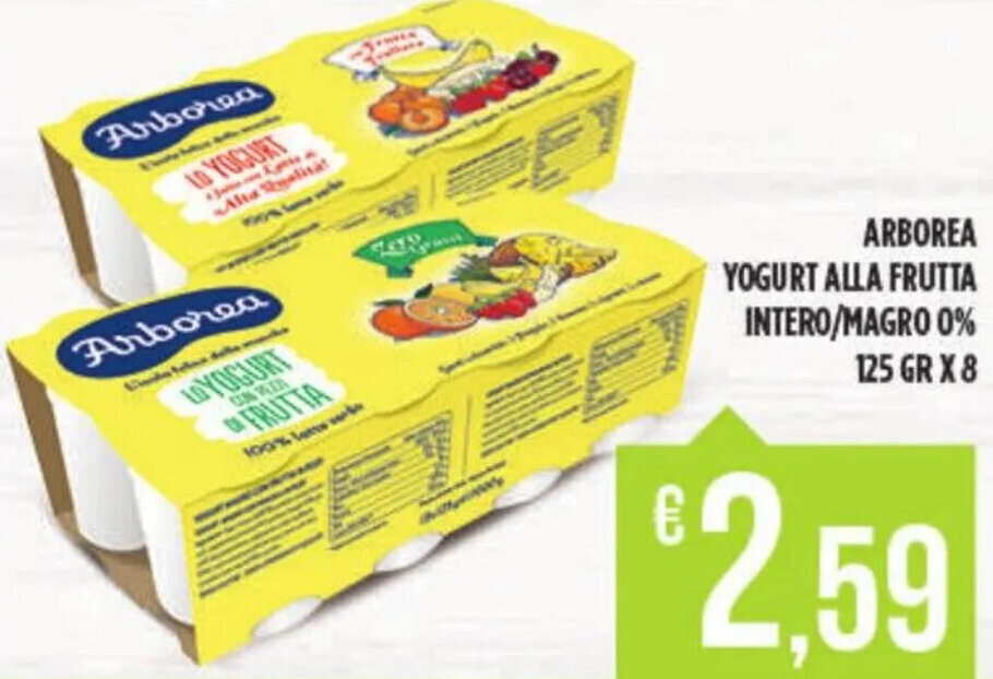 Euroesse ARBOREA YOGURT ALLA FRUTTA INTERO/MAGRO 0% 125 GR X8 offerta