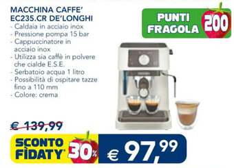 Esselunga MACCHINA CAFFE' EC235.CR DE'LONGHI offerta