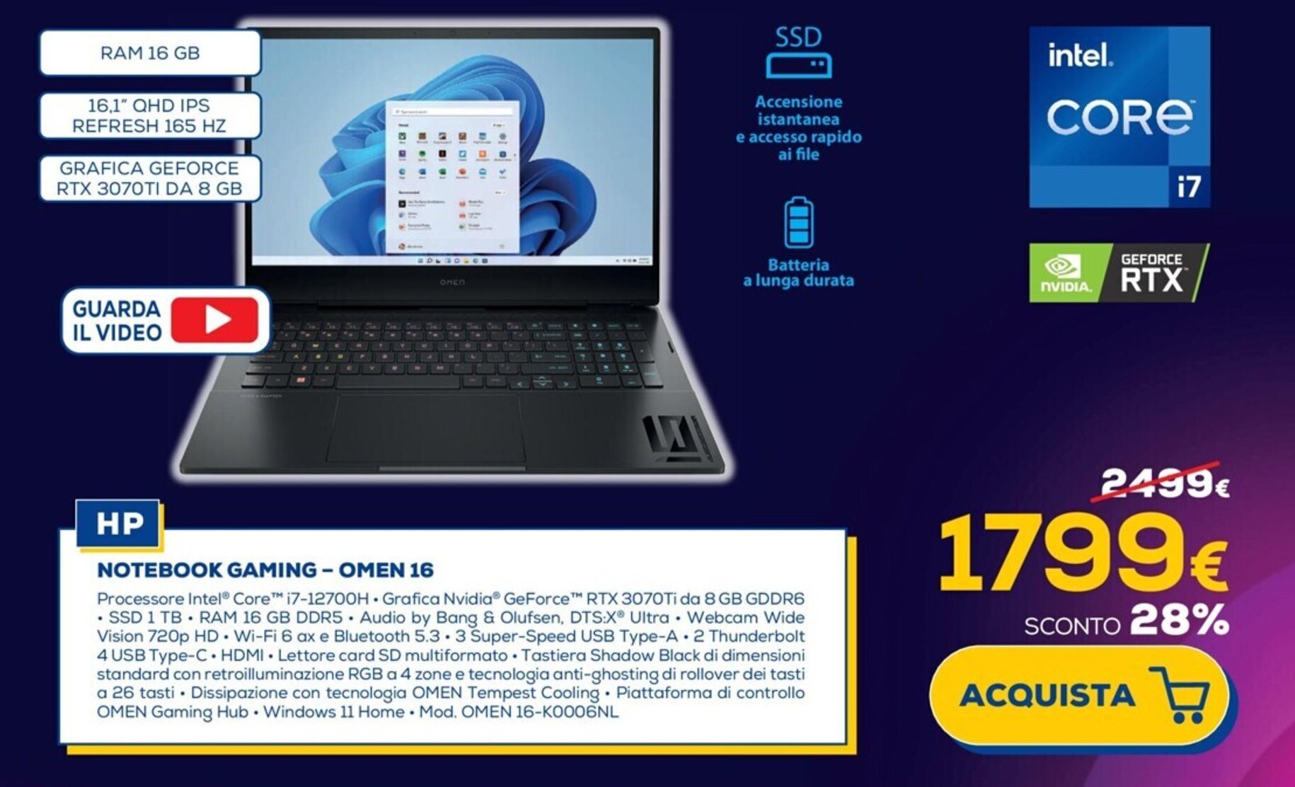 Euronics HP NOTEBOOK GAMING - OMEN 16 offerta