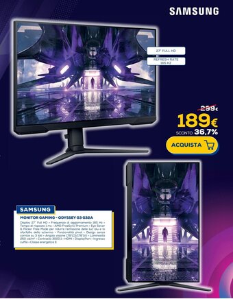 Euronics SAMSUNG MONITOR GAMING - ODYSSEY G3 G32A offerta