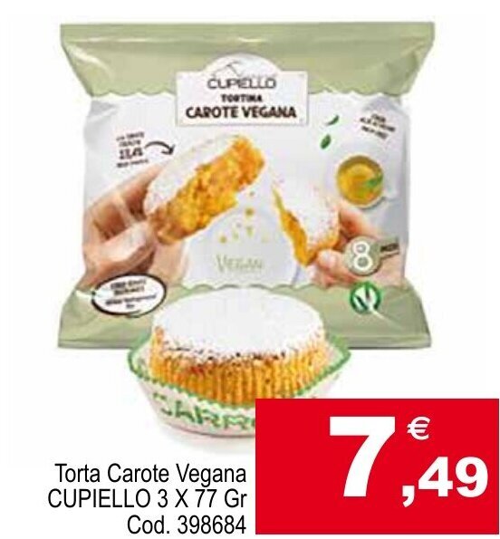 Centro Cash Torta Carote Vegana CUPIELLO 3 X 77 Gr offerta