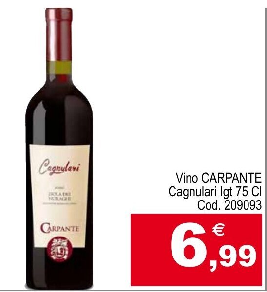 Centro Cash Vino CARPANTE Cagnulari Igt 75 CI offerta