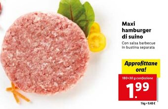 Lidl Maxi hamburger di suino 180+30 g confezione offerta