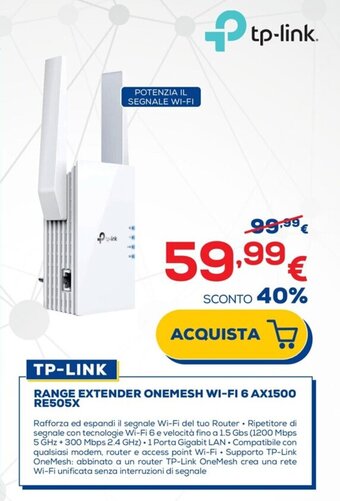 TP-LINK RANGE EXTENDER ONEMESH WI-FI 6 AX1500 RE505X