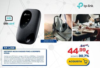 Euronics TP-LINK HOTSPOT 4G DA VIAGGIO FINO A 150MBPS M7010 offerta