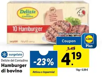 Lidl Delizie del Contadino Hamburger di bovino 750 g confezione offerta