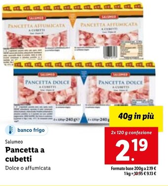 Lidl Salumeo Pancetta a cubetti 2x 120 g confezione offerta