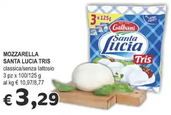 Crai MOZZARELLA SANTA LUCIA TRIS classica/senza lattosio 3 pz x 100/125 g offerta