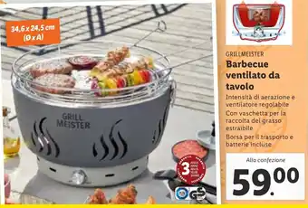 GRILLMEISTER Barbecue ventilato da tavolo Intensità di aerazione e ventilatore regolabile Con vaschetta 34,6x24,5 cm (∅xA)