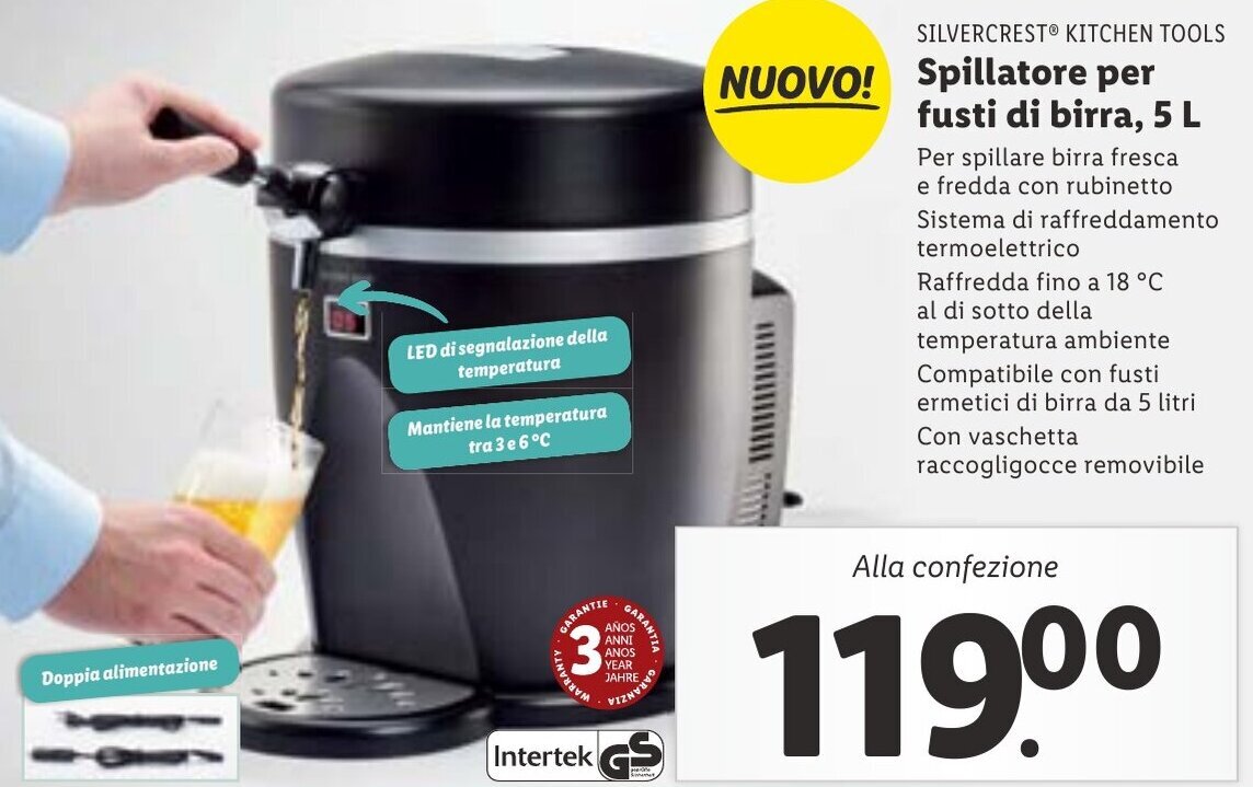 Lidl SILVERCREST KITCHEN TOOLS Spillatore per fusti di birra, 5 L offerta