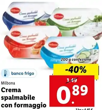 Lidl Milbona Crema spalmabile con formaggio Gusti vari 200 g confezione offerta