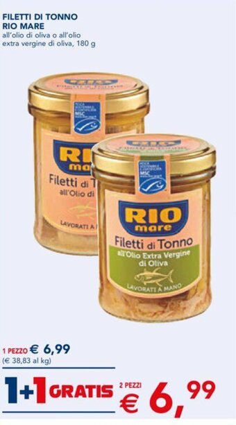 Esselunga FILETTI DI TONNO RIO MARE all'olio di oliva o all'olio extra vergine di oliva, 180 g offerta