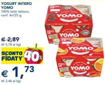 Esselunga YOGURT INTERO YOMO 100% latte italiano, conf. 4x125 g offerta