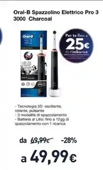 Unieuro Oral b spazzolino elettrico pro 3 3000 charcoal offerta