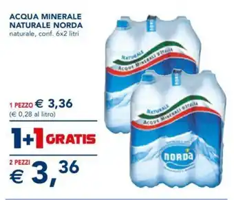Esselunga ACQUA MINERALE NATURALE NORDA naturale, conf. 6x2 litri 2 PEZZI offerta
