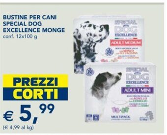 Esselunga BUSTINE PER CANI SPECIAL DOG EXCELLENCE MONGE conf. 12x100 g offerta