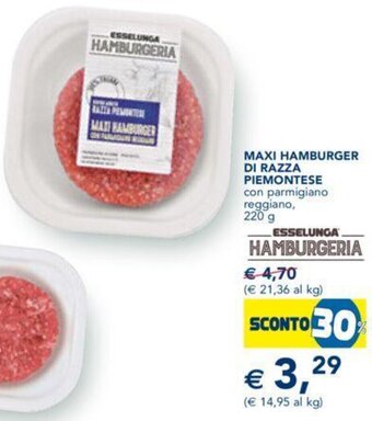 Esselunga MAXI HAMBURGER DI RAZZA PIEMONTESE con parmigiano reggiano, 220 g offerta