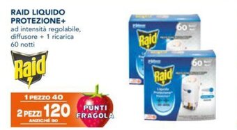 Esselunga RAID LIQUIDO PROTEZIONE+ ad intensità regolabile, diffusore + 1 ricarica 60 notti offerta