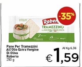 Roberto pane per tramezzini all' olio extra vergine di oliva