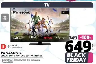 Comet Panasonic smart tv 4k hdr lcd 65 tx65mx600 offerta