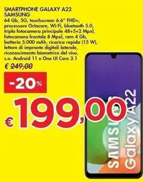 Bennet Samsung smartphone galaxy a22 offerta