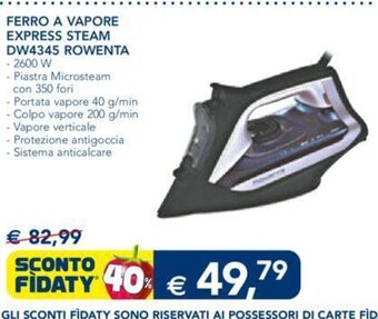 Esselunga FERRO A VAPORE EXPRESS STEAM DW4345 ROWENTA offerta