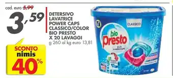 Italmark Bio Presto Detersivo Lavatrice Power Caps Classico offerta
