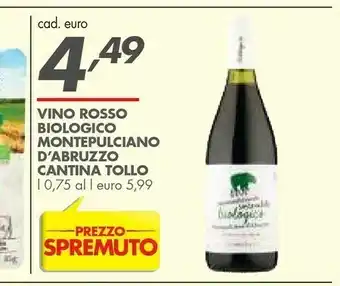 Italmark Cantina tollo Vino Rosso Biologico Montepulciano offerta