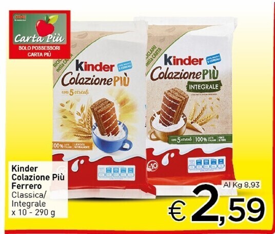 Crai Ferrero kinder colazione più classica offerta