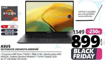 Comet Asus zenbook 14 oled um3402ya-km094w 5825u computer portatile 35,6 cm (14) wqxga+ amd ryzen™ 7 16 gb lpddr4x-sdram 512 gb ssd offerta