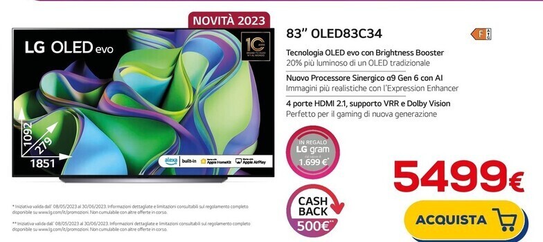 Euronics Lg 83 oled83c34 offerta