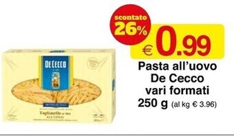 Sì con te De cecco pasta all'uovo offerta