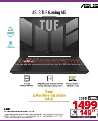 Comet Asus notebook gaming fa507xu-lp022w offerta