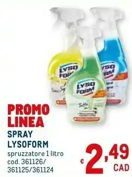 Metro Lysoform Spray Spruzzatore 1000ml offerta