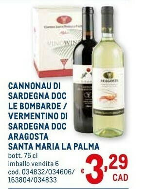 Metro Santa maria la palma Vermentino Di Sardegna Aragosta 750 G(ml) offerta