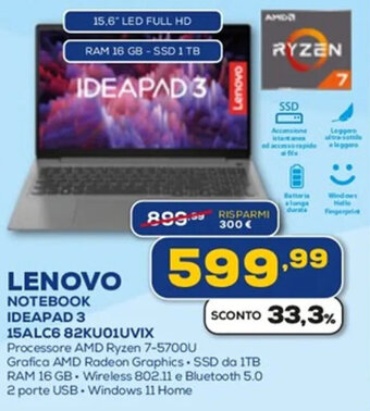LENOVO NOTEBOOK IDEAPAD 3 15ALC6 82KUO1UVIX