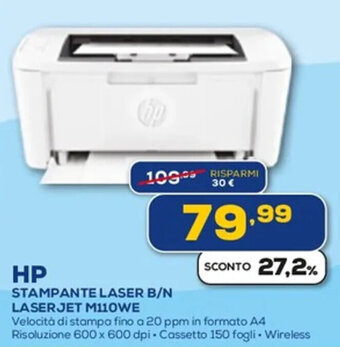 Euronics HP STAMPANTE LASER B/N LASERJET M110WE offerta