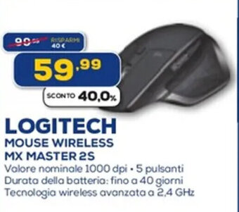 Euronics LOGITECH MOUSE WIRELESS MX MASTER 2S offerta