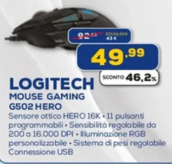 Euronics LOGITECH MOUSE GAMING G502 HERO offerta