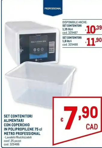 Set Contenitori Alimentari Con Coperchio In Polipropilene Metro Professional