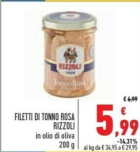 Conad Superstore Rizzoli Filetti Di Tonno Rosa In Olio D'Oliva 200 G(ml) offerta