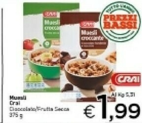 Crai Crai - Muesli Croccante Cioccolato Fondente E Nocciole 375 G(ml) offerta